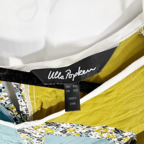 Ulla Popken Colorblock Tunic Top 20/22 Mustard Blue Floral Trim Oversized Boho - Picture 4 of 5